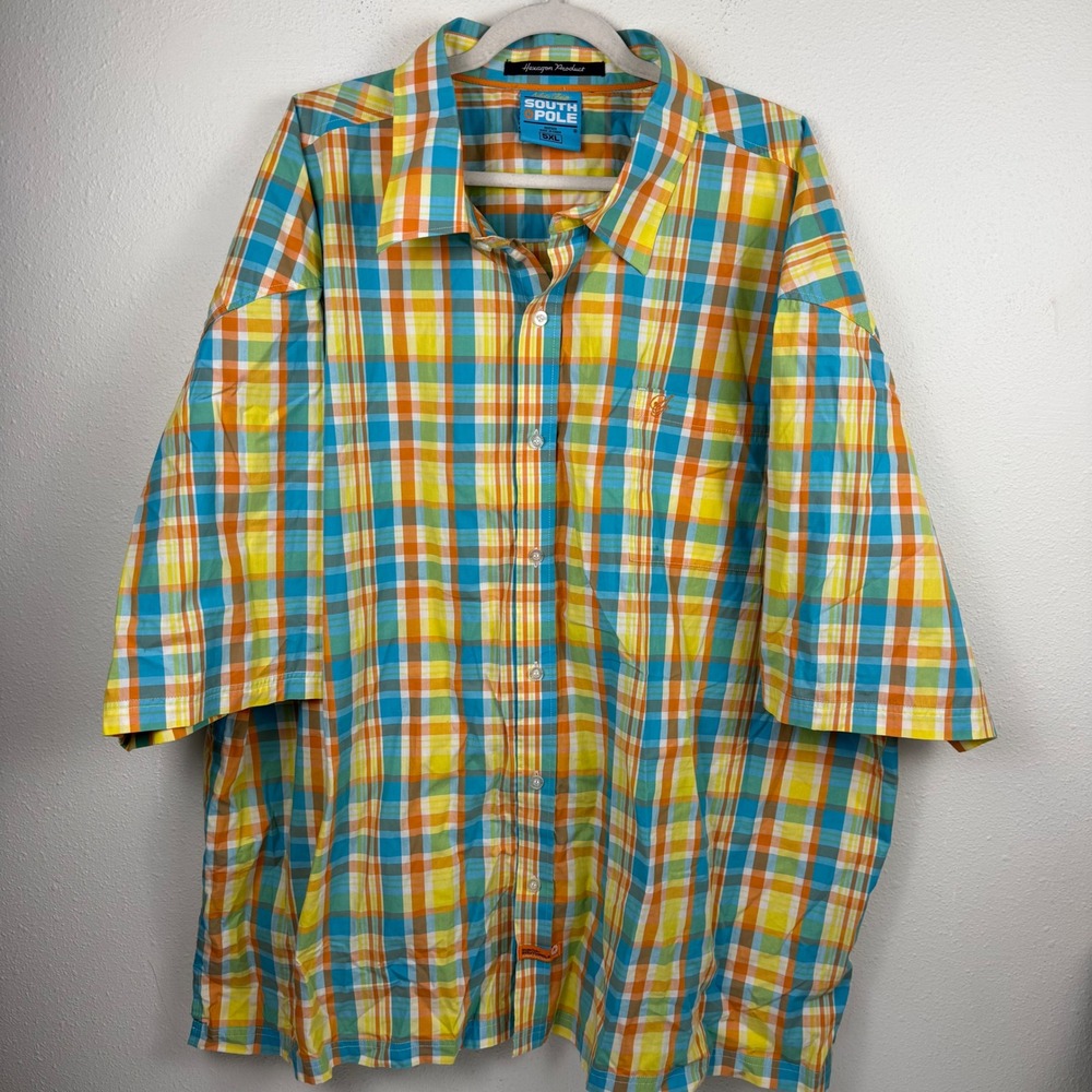 Southpole‎ Mens 5XL Short Sleeve Button Down Plaid Shirt Multicolor Cotton Y2K